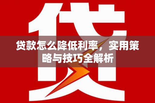 淳安贷款怎么降低利率，实用策略与技巧全解析